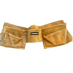Husky Leather Tool Belt Bag Heavy Duty Carpenter Construction 5 pockets Tan NEW